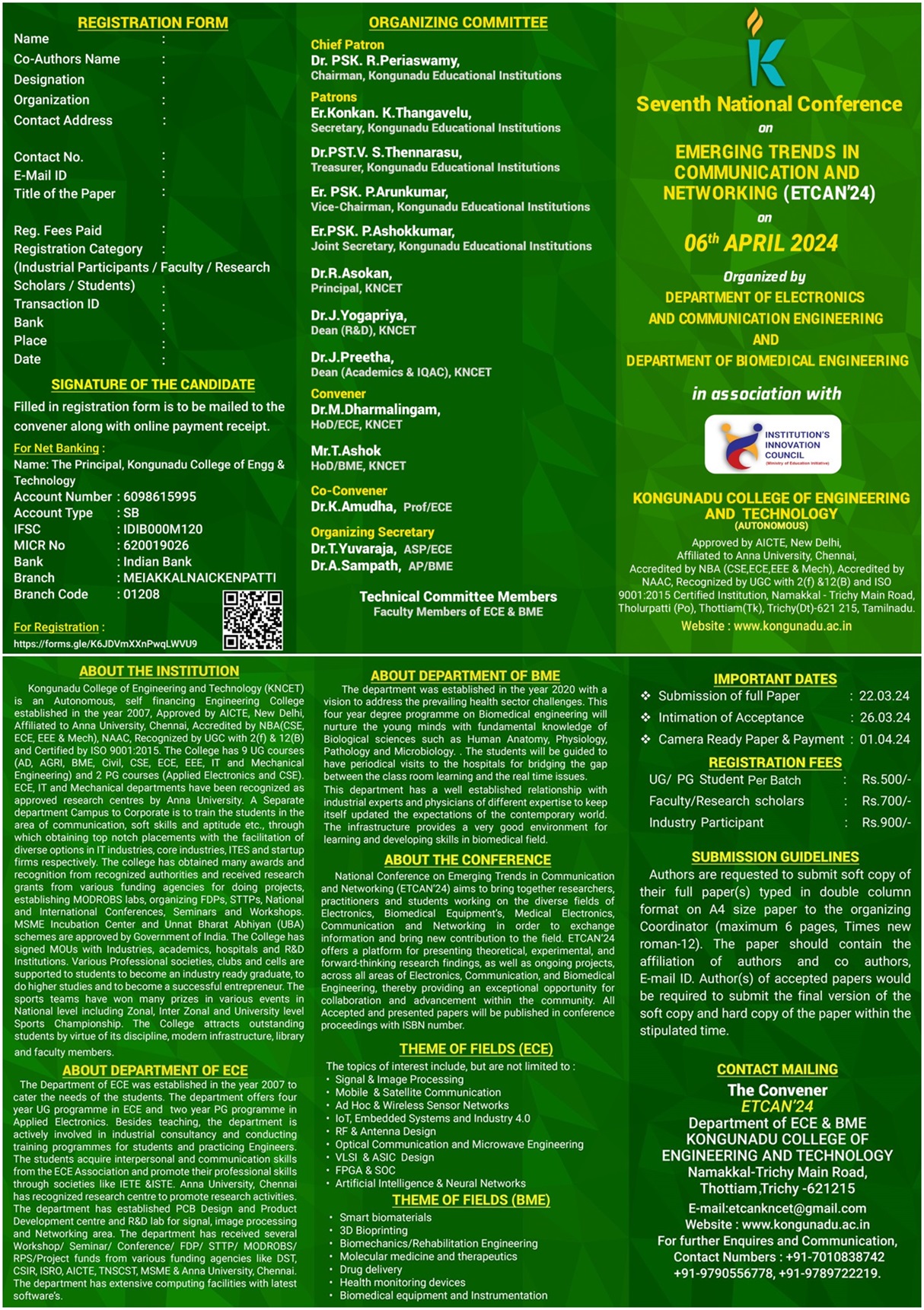 Seventh National Conference on "Emerging Trends in Communication and Networking (ETCAN’24)